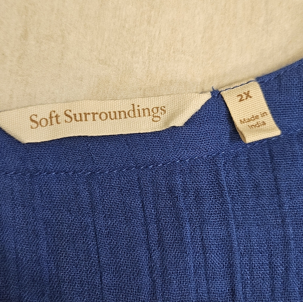Soft Surroundings Blue 1/2 Sleeve Cotton Gauze Midi V-Neck Dress - Picture 2 of 5